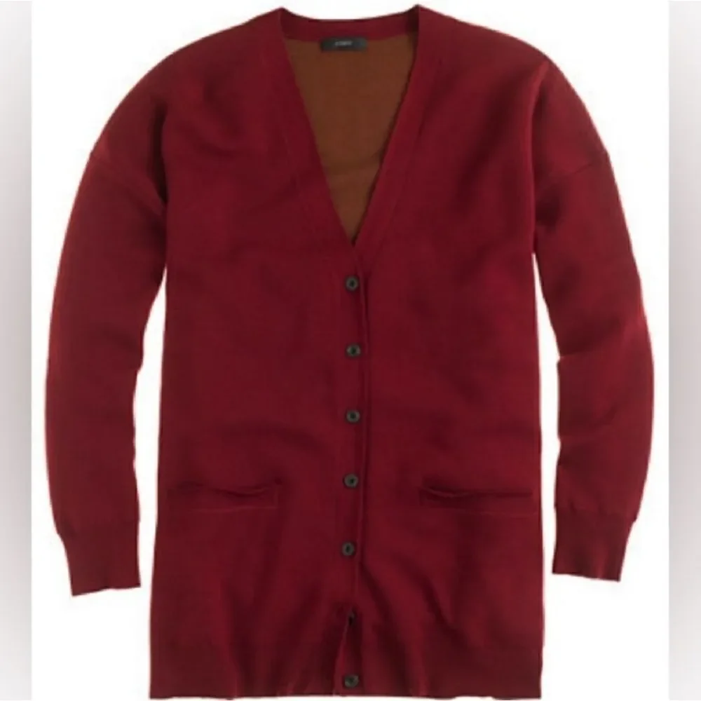 J. Crew 100% Merino Wool Maroon Red Cardigan Sweater